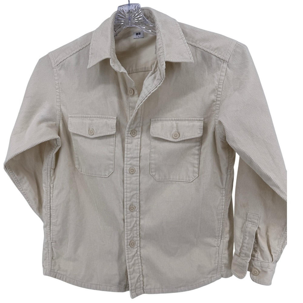 UNIQLO Men's Corduroy Jacket Small Shacket Mens Button Down Cream Beige Casual